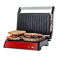 OVENTE Electric Panini Press Sandwich Maker with Non-Stick Coated Plates, Opens 180 Degrees to Fit Any Type or Size of Food, 1000W Indoor Grill Perfect for Quesadillas, Burgers & More, Red GP0620R