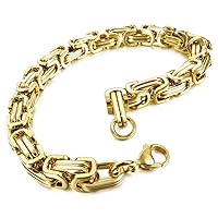 8mm Wide 316L Stainless Steel Bracelet Byzantine Link Chain Bracelet for Men Women Boys Water Resistance (5 Colors - Silver Black Gold Silver and Silver and Gold, 4 Lengths - 7.5