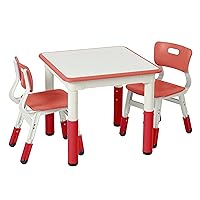 ECR4Kids Dry-Erase Square Activity Table with 2 Chairs, Adjustable, Kids Furniture, Red, 3-Piece
