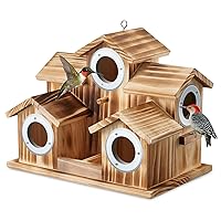 Bird Houses for Outside, 5 Rooms Wooden Hanging Nesting Box Cottages Feeder for Small Birds Outdoors