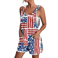 Short Jumpsuits For Women,Overall Shorts For Women 4Th Of July Stripe Usa Flag Bib Summer Jumpsuits Sleeveless Suspender Romper With Pockets 4Th Of July Overalls Women