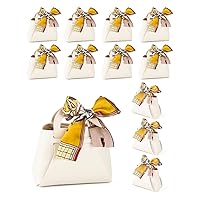 NOWDER 12 Pack Leather Wedding Candy Gift Bags with Handle Reusable Party Favor Boxes for Baby Showers Birthday Christmas Halloween (Beige)