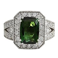 4.72 Carat Natural Green Tourmaline and Diamond (F-G Color, VS1-VS2 Clarity) 14K White Gold Cocktail Ring for Women Exclusively Handcrafted in USA