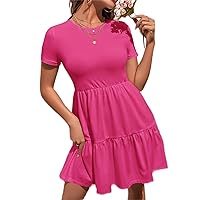 Ruffle Hem Solid Dress (Color : Hot Pink, Size : X-Small)