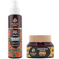Organic Body Oil With Oudh Mogra And Organic Night Cream With Jasmine Neroli, Natural Ayurveda Products Suitable For All Skin Types, For Women And Men