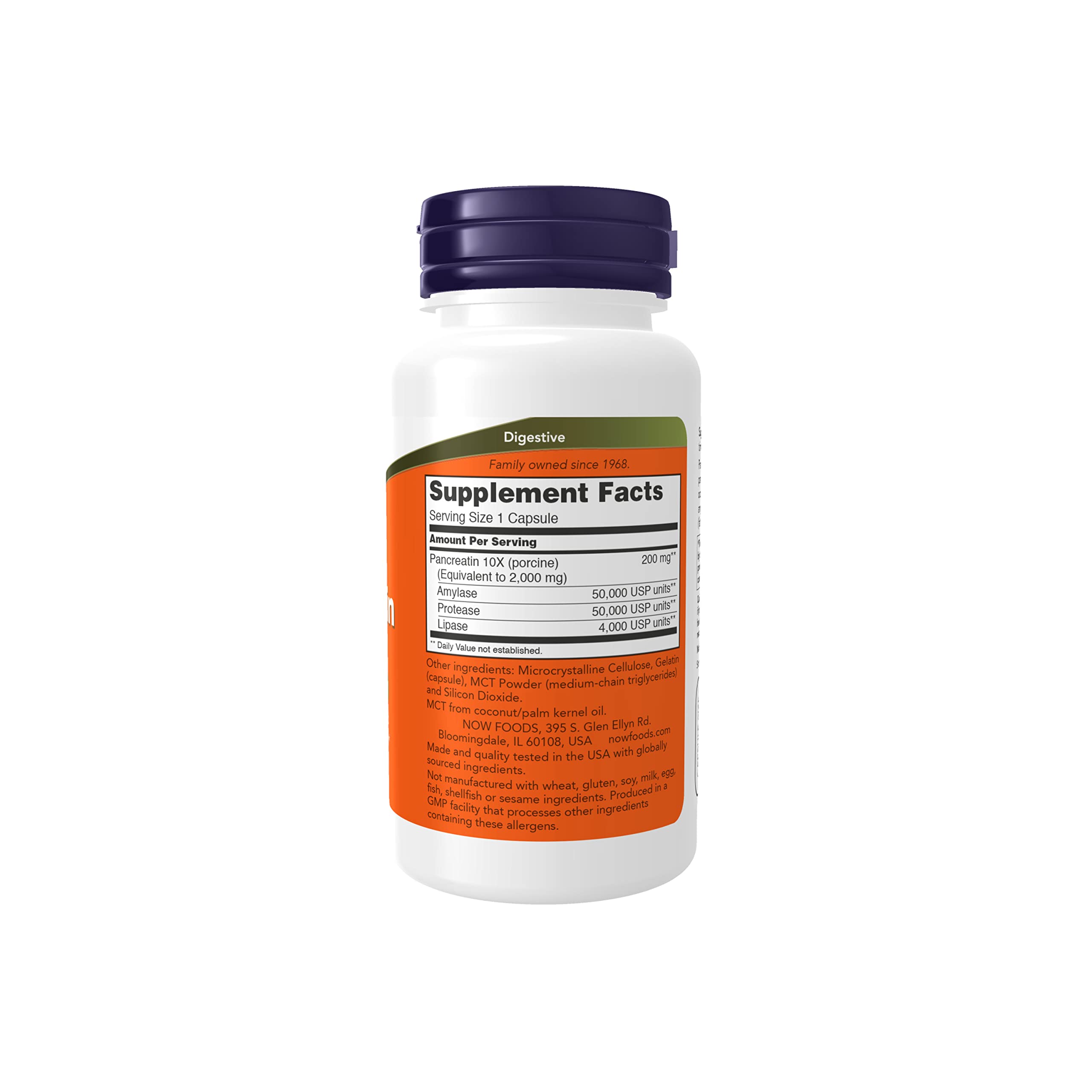 NOW Supplements, Pancreatin 10X 200 mg with naturally occurring Protease (Protein Digesting), Amylase (Carbohydrate Digesting), and Lipase (Fat Digesting) Enzymes, 100 Count (Pack of 1)