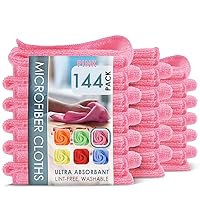 Hearth & Harbor Microfiber Cleaning Cloth, Microfiber Towels for Cars 144 Pack Washcloths, Pink Cleaning Rags, Reusable Microfiber Towel, Microfiber Cloth Rags for Cleaning, Lint Free Cloth