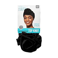 KISS COLORS & CARE Top Knot Pre-Tied Turban - Black - Stylish, Stretchy & Soft for Sleeping, Maximum Hair Protection, Minimizes Breakage, Comfortable for All Types of Hair