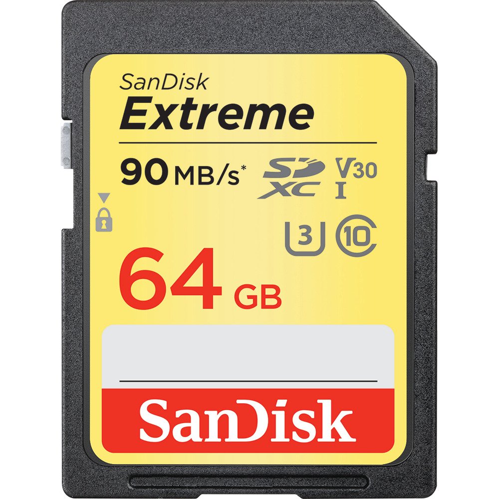 SanDisk 64GB Extreme SDXC UHS-I Memory Card - 90MB/s, C10, U3, V30, 4K UHD, SD Card - SDSDXVE-064G-GNCIN