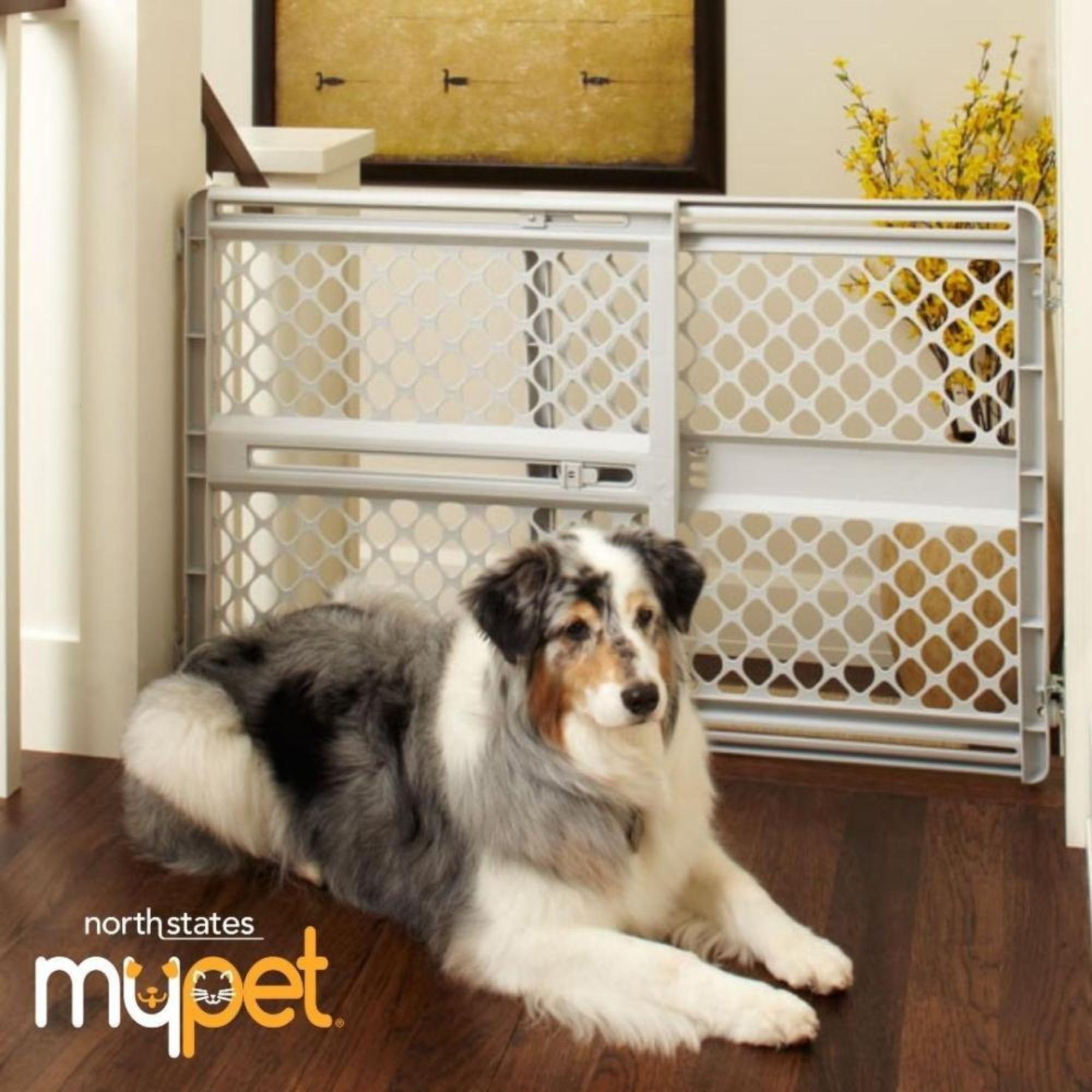 MYPET North States Universal Pet Gate: 26” - 42” Wide Dog Gate. Use as Pressure Mounted Gate or Swinging Door with Included Hardware. Dog Gates for Doorways, 26