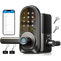 Smart Lock with Fingerprint, Keypad and App Control - Keyless Entry and Handle for Front Door - 7-in-1 Electronic Digital Lock in Matte Black