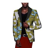 Mens Suit Blazer African Print Jacket One Button Slim Fit Floral Sports Coat Party Wedding Outfit