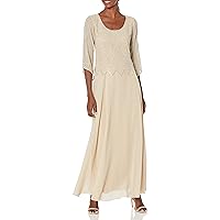 J Kara Women's Geometrical Beading 3/4 Sleeve Mock Flare Dress