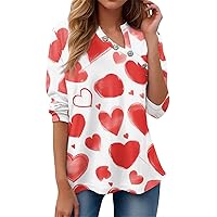Women's Long Sleeve Tops Fashion 2024 Irregular Button Up V Neck Shirts Cute Print Casual Loose Fit Tees Blouses