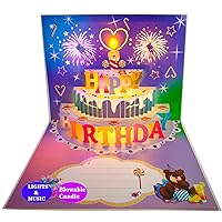Akeydeco 3D Pop Up Birthday Cards,Auto Play 3D Changeable Colors Light Music Birthday Cake Cards Pop up Warming LED Colourful Happy Birthday Card Best for Mom,Wife,Sister,Girl,Friends 1 Pack