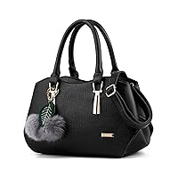 Women Fashion Purses and Handbags PU Leather Top Handle Totes Satchel Bag for Ladies Shoulder Bag with Pompom