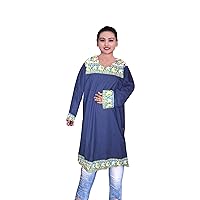 Women's Wear Top Animal Print Tunic Ethnic Floral Print Kurti Blue Color Frock Suit Plus Size