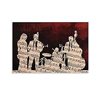 Retro Silhouette Art, Sheet Music Collage Jazz Band Poster, Man Cave Wall Decoration Art2 Canvas Painting Posters And Prints Wall Art Pictures for Living Room Bedroom Decor 08x12inch(20x30cm) Unframe