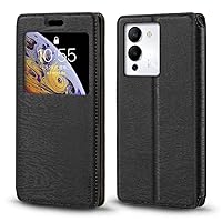 for Infinix Note 12 G96 Case, Wood Grain Leather Case with Card Holder and Window, Magnetic Flip Cover for Infinix Note 12 Turbo (6.7”) Black