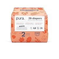 Pura Size 2 Eco-Friendly Diapers (7-13 lbs) TCF, Hypoallergenic, Soft Organic Cotton Comfort, Sustainable, Wetness Indictor. Allergy UK, Paper Packaging. 1 Pack of 29
