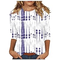 Women's T-Shirts, Women's Fashion Casual 3/4 Sleeve Retro Print Stand Collar Top