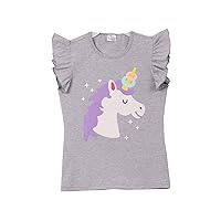 Girl Cap Ruffle Sleeves Unicorn Print Top Tee T-Shirt Tee T-Shirt Top 2t-8