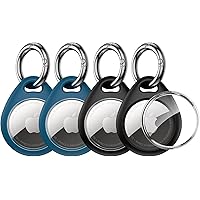 Apple AirTag Holder - 4 Pack [Fit Tightly Design] [Easy to Install] [Hold Air Tag Securely] Waterproof TPU Shell Protective Case with All Metal Keychain Key Ring Clip