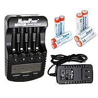 MaximalPower FC1000 4-Port Universal Smart Charger for AA and AAA NiMh NiCd With Free 4xAA and 4xAAA Batteries Included
