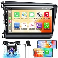 2G+32G Car Stereo for Honda Civic 2012 2013 2014 2015,Wireless Carplay& Android Auto 9 Inch Civic Car Radio Touch Screen Support Buetooth5.2/Voice Contol/WiFi/GPS/Backup Camera/SWC/Split Screen/FM