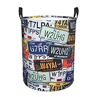 License Plate Circular Hamper â€“ Tall Printed Round Laundry Basket â€“ Perfect for Laundry, Storage, and Organizing