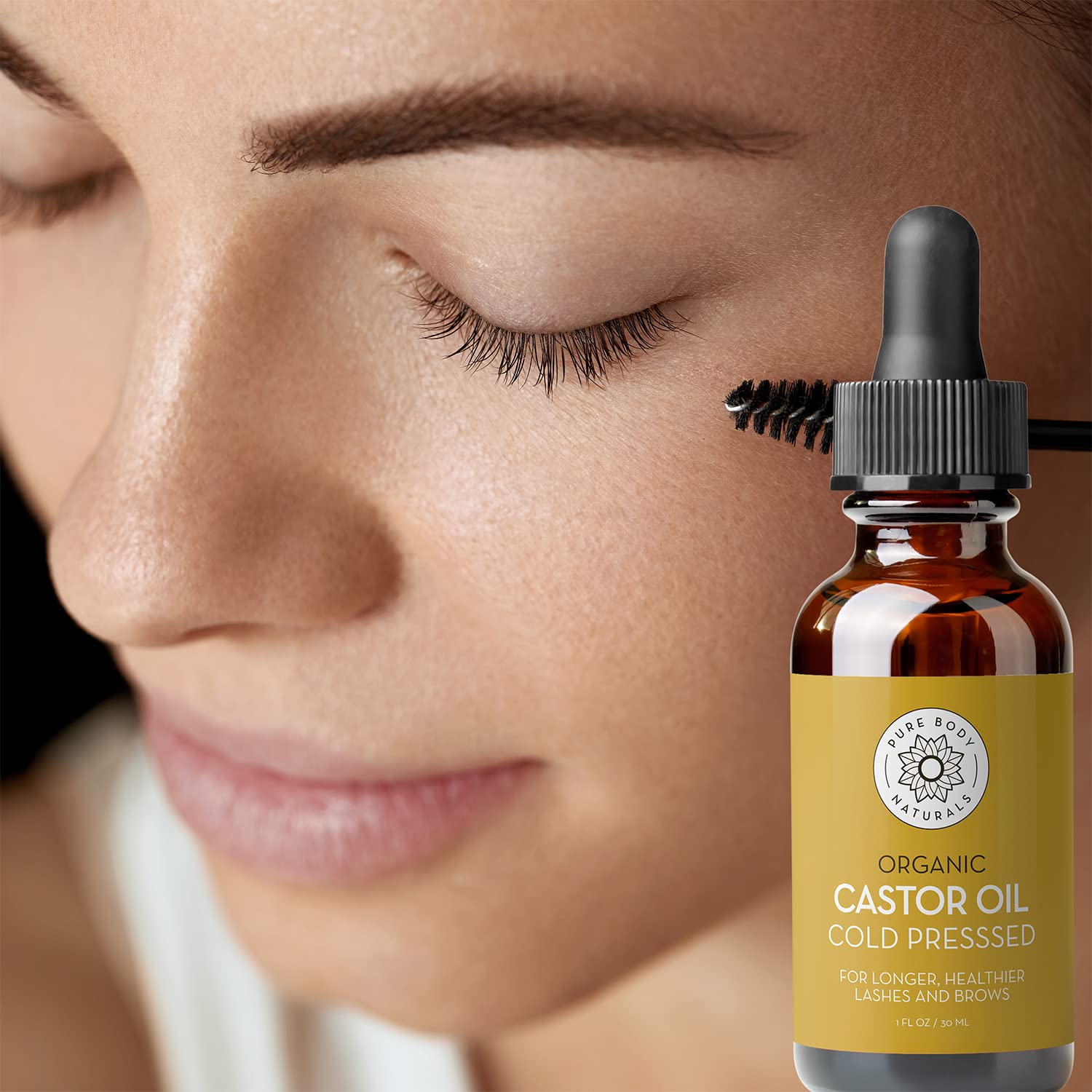 Castor Oil for Eyelashes and Eyebrows - Brow and Lash Growth Serum - Organic Hexane Free Cold Pressed Unrefined - 1 fl oz - Pure Body Naturals