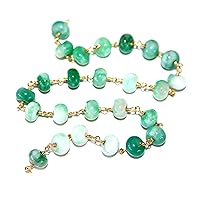 Green Aventurine 2MM Faceted Rondelle Gemstone Beaded Rosary Chain by Foot For Jewelry Making - 24K Gold Plated Over Silver Handmade Beaded Chain Connectors - Wire Wrapped Bead Chain Necklaces