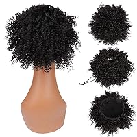 Afro Puff Ponytail Drawstring Synthetic Short Kinky Curly Pineapple Ponytail Donut Chignon Hairpieces Wig 115g Wrap Updo Hair Extensions With Two Clips 1B