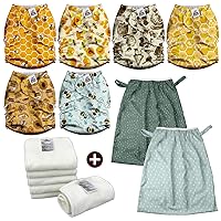 Mama Koala 2.0 Baby Cloth Diapers with 6 Inserts Bundle(Busy Bees), with 2 Pack Reusable and Washable Waterproof Pail Liners