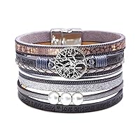 KunBead Jewelry Family Tree of Life Leather Wrap Bracelets for Women Handmade Braided Boho Multilayer Magnetic Buckle Bracelet Wristband Cuff Bangle Birthday Gifts
