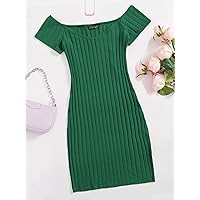 Dresses for Women Off Shoulder Bodycon Dress (Color : Green, Size : X-Large)