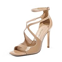 DREAM PAIRS High Heels for Women Cross Strappy Stilettos Square Open Toe Dressy Sexy Sandals