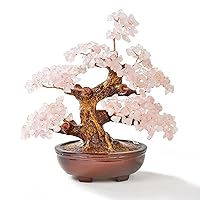 KALIFANO Natural Rose Quartz (360 Gemstone Count) Chakra Crystal Tree - Bonsai Feng Shui Money Tree for Love and Self Care - 8