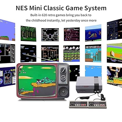 RISEMITEL Classic Retro Game Console, 8-Bit Gaming System, Built-in 620 Video Games and 2 Classic Controllers, AV and HDMI HD Output Video Games for Ideal Gift for Kids and Adults
