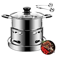 Hot Pot Alcohol Stove, Spirit Cooker with Pot, Camping Stoves Set, Gas Stovetop, Easy to Carry, No Power Required, Stainless Steel Liquid Stove, Camping Cooker for Indoor Outdoor Camping Hiking(18CM)
