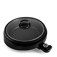 Aroma Housewares ASP-137B Grillet 3Qt. 3-in-1 Cool-Touch Electric Indoor Grill Portable, Dishwasher Safe, with 10 in. Nonstick Pan & Tempered Glass Lid, Black