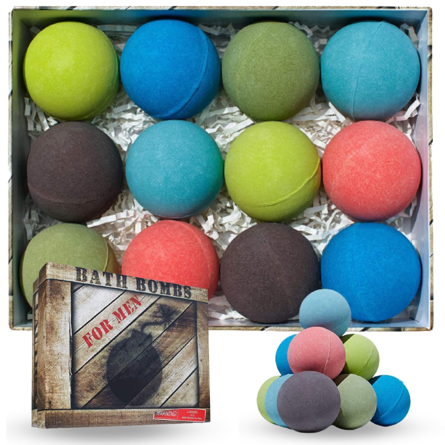 Crate Bath Bombs for Men Set of 12, Relaxing Bubble Bath Bombs, Spa Gift for Men with Epsom Salt & Shea Butter. Perfect for Gift Idea for Birthdays, Husband, Father & Friend by Trade Sailor
