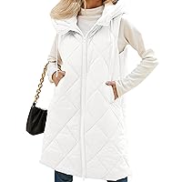 MEROKEETY Womens Sleeveless Quilted Long Puffer Vest Hooded Full Zip Jacket Coats with Pockets