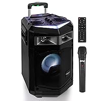 Pyle 500W Wireless Portable PA Speaker System with Bluetooth - Rechargeable Battery, Microphone Set, Mic Talkover, MP3/USB/SD, FM Radio, AUX, and LED DJ Lights for Outdoor Events