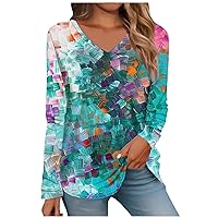 Womens Tops V Neck Fashion Loose Fit 3/4 Sleeve Tunic Basic Lightweight Shirts Casual Plus Sized Vacation Blouse