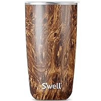 S'well Stainless Steel Tumbler with Slide-Open Lid, 18oz, Teakwood, Triple Layered Vacuum Insulated Containers Keeps Drinks Cold for 12 Hours and Hot for 4, BPA Free