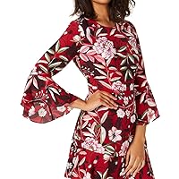 Women's Red Garden Floral Printed Bell-Sleeve Dress Size 6
