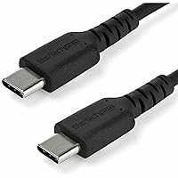 1m USB C Charging Cable - Durable Fast Charge & Sync USB 2.0 Type C to USB C Laptop Charger Cord - TPE Jacket Aramid Fiber M/M 60W Black - Samsung S10 S20 iPad Pro MS Surface (RUSB2AC1MB)