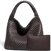 Woven Leather Tote Bag with Purse, Soft Woven Bag Leather Shoulder Women Weekender Bag Shopper Handbag Travel Shoulder Bag
