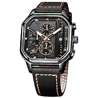 OLEVS Watches for Men Black Leather Analog Quartz Chronograph Luxury Fashion Business Luminous Waterproof Moonphase Date Dress Wrist Watches